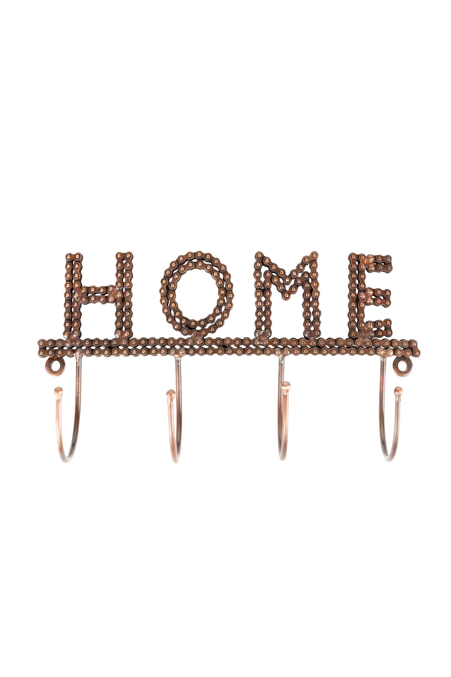 Eco-friendly bike chain wall organizer showcasing four hooks for bike gear storage.