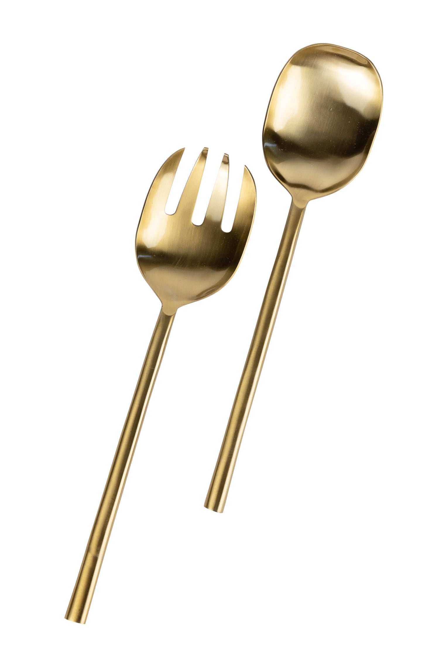 Close-up of handcrafted salad servers with wooden handles for elegant serving