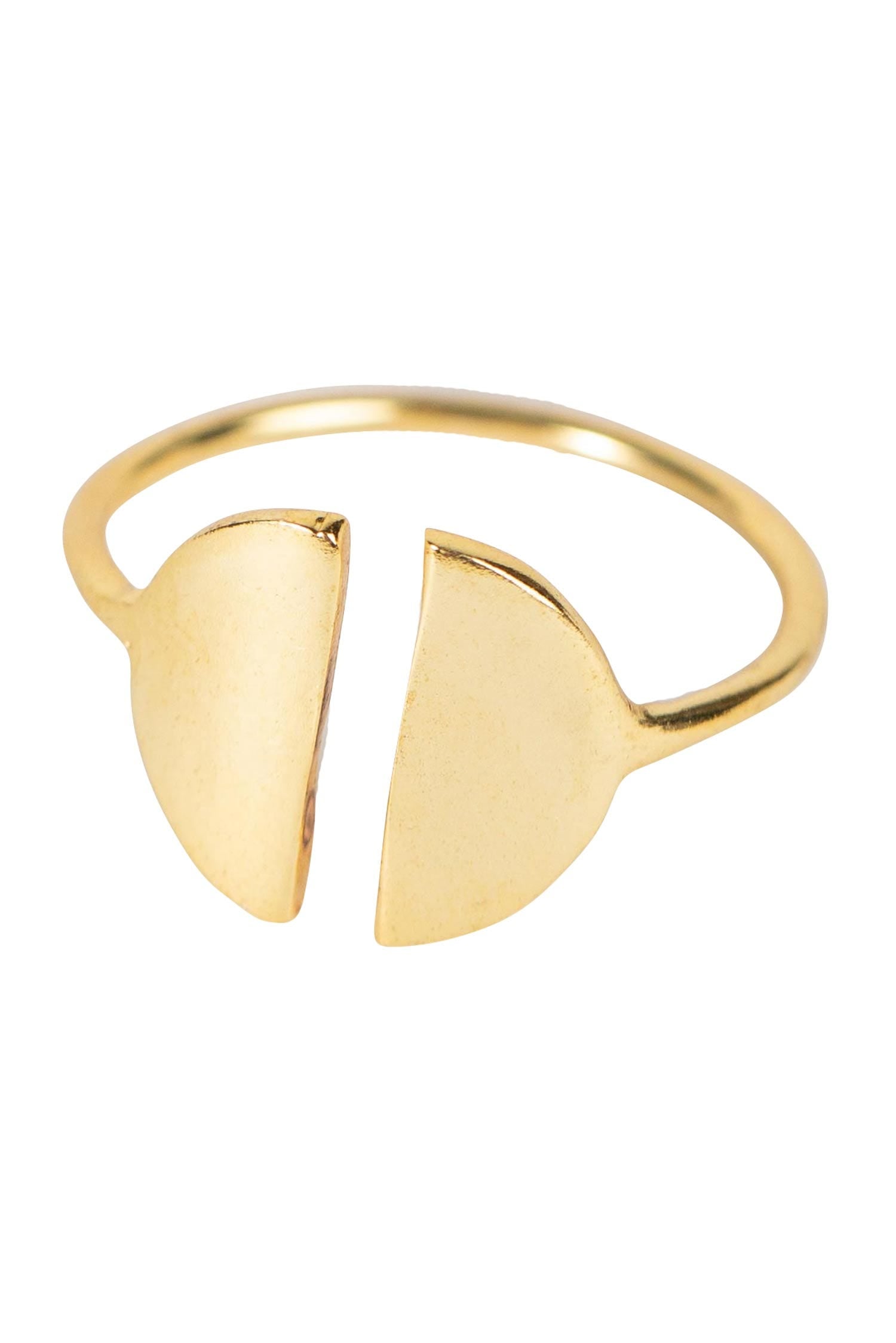 Close-up of the adjustable silver moon ring highlighting its intricate design.