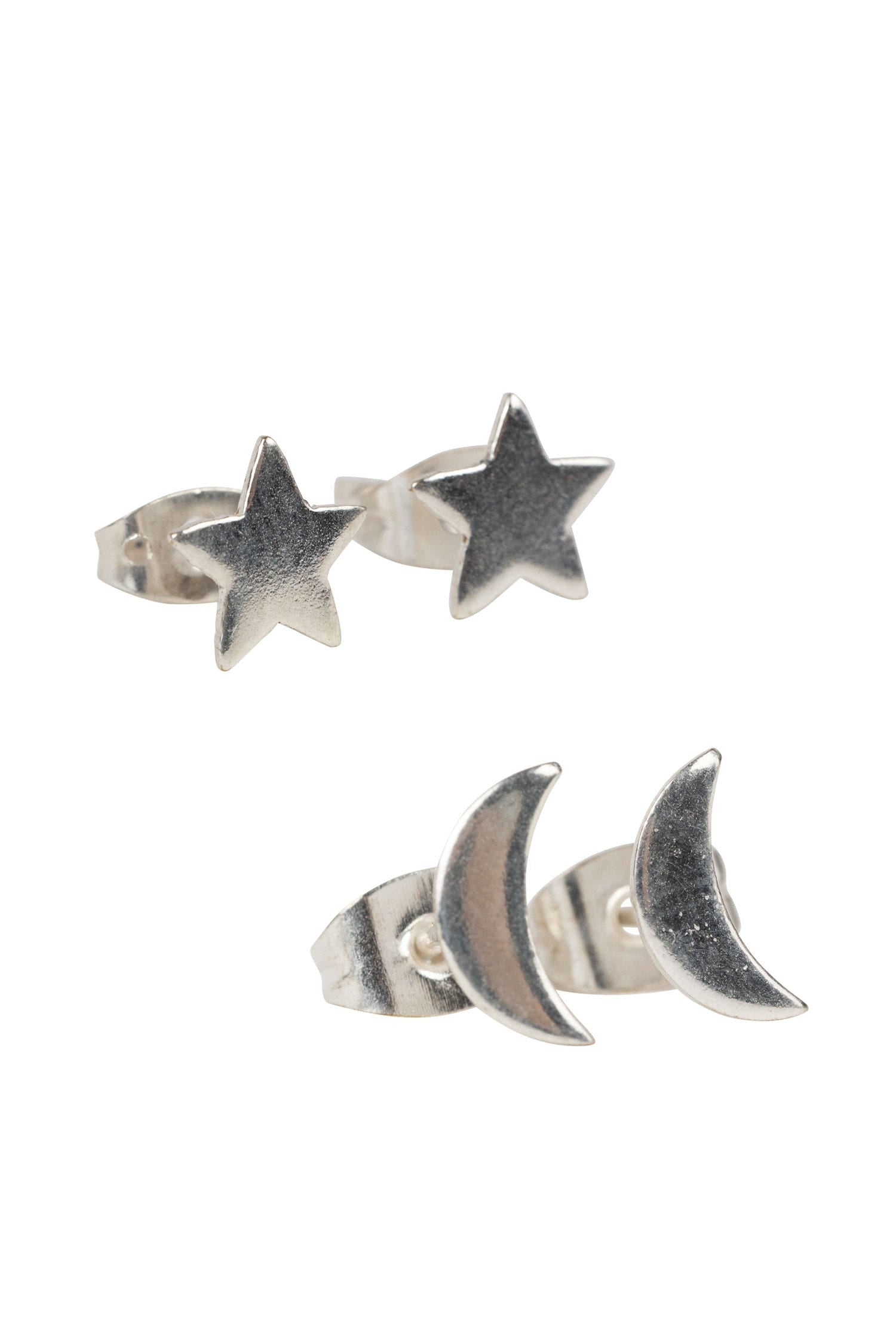 Close-up view of Celestial Dreams Silver Stud Earrings showcasing intricate craftsmanship.