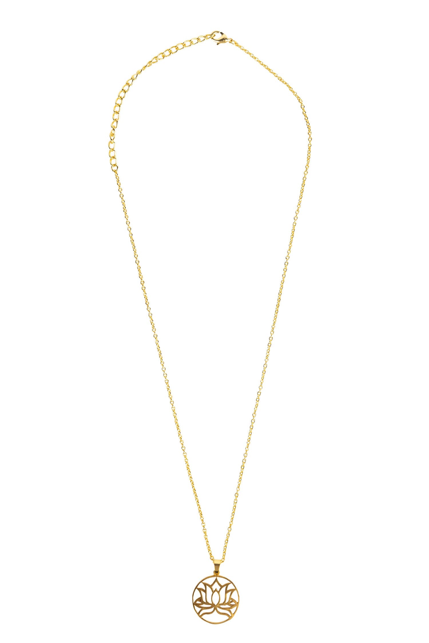 Radiant Perseverance Lotus Pendant Necklace displayed on a wooden background, emphasizing its intricate design.