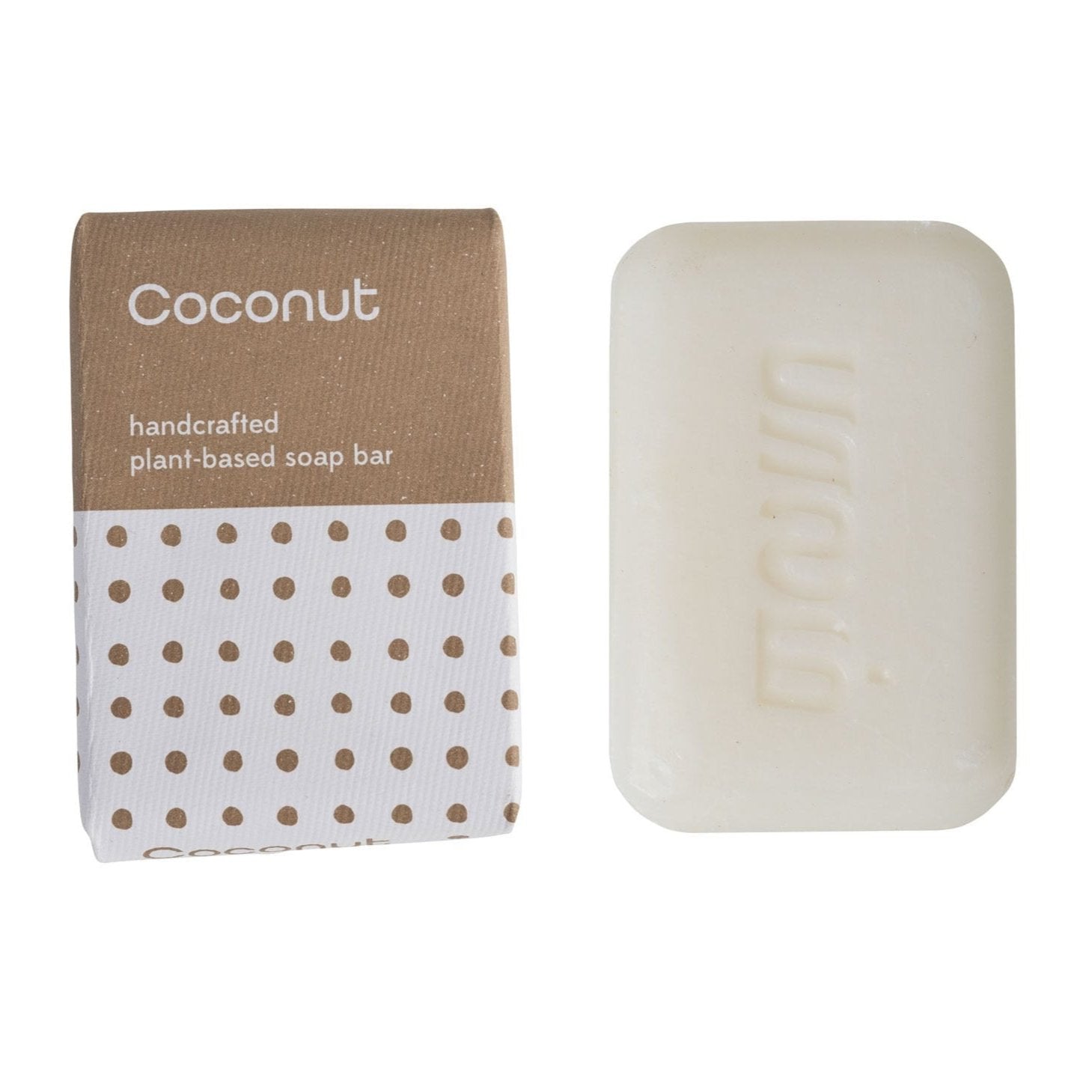Close-up of handcrafted vegan coconut soap with tropical scent