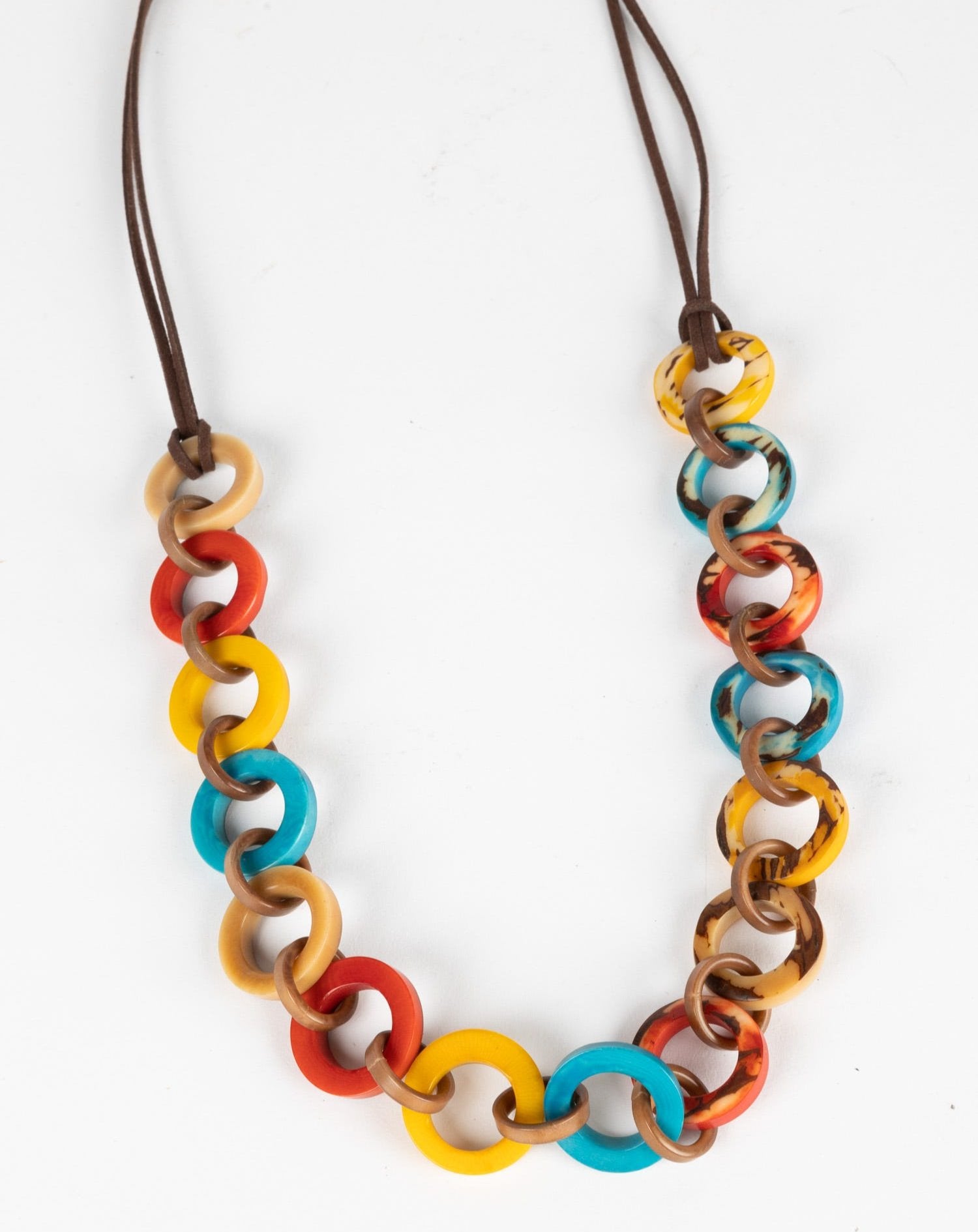 Eco Chic Tagua Necklace showcasing lightweight design and vibrant colors.