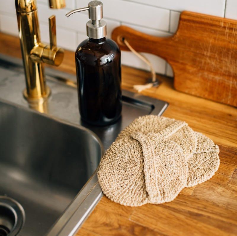 Handmade hemp kitchen scrubbers for natural dish cleaning